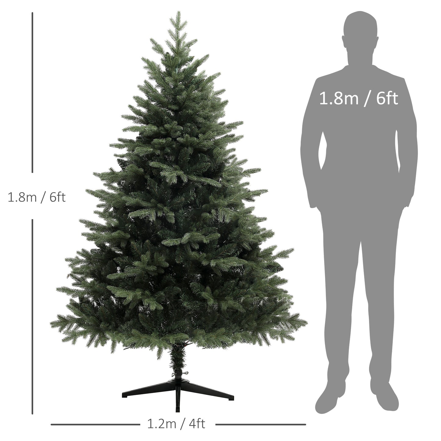 HOMCOM 6ft Artificial Spurce Christmas Tree with 1696 Branch Tips and Foldable Steel Base