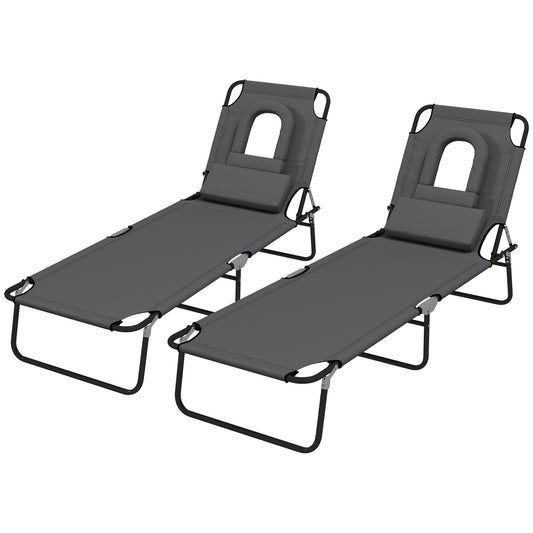 Outsunny Foldable Sun Lounger Set with Reading Hole - Dark Grey