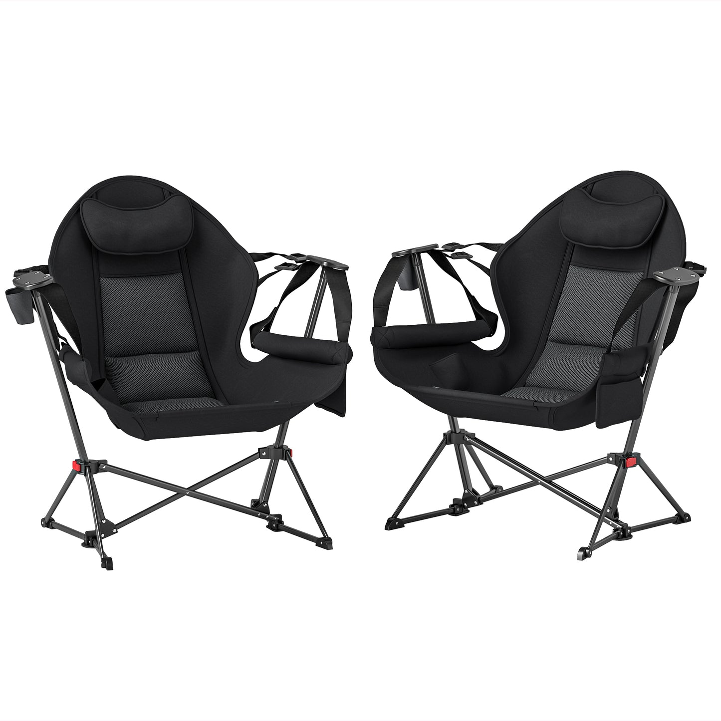 Outsunny Set of 2 Camping Chairs, Adjustable Swinging Chair with Cup Holder, Headrest & Carry Bag, Black