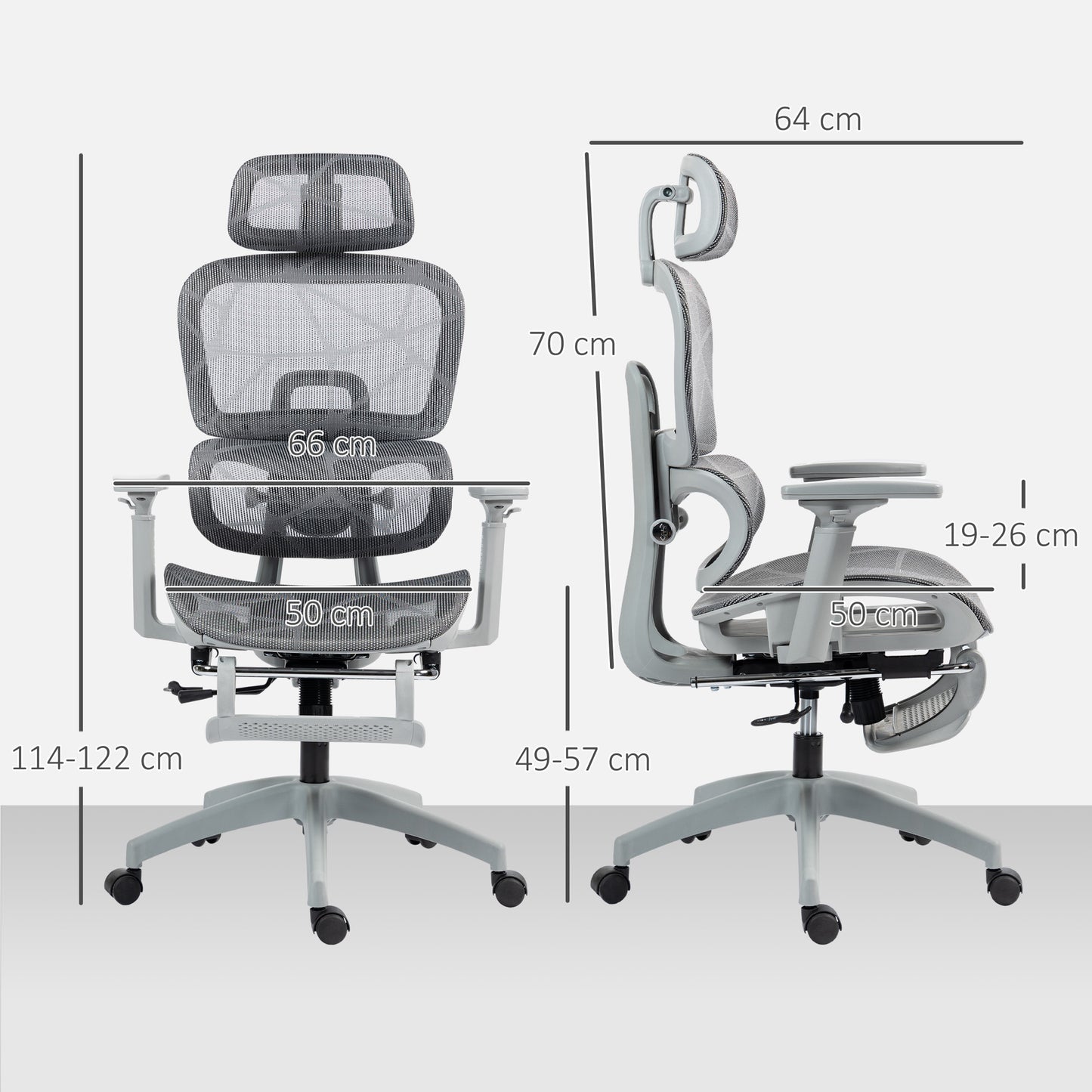 HOMCOM Executive Office Chair with Lumbar Support, Reclining Function, Headrest, Footrest, Grey