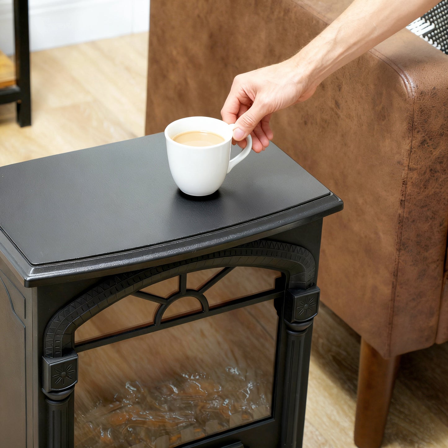 HOMCOM Electric Fireplace Stove Heater, 2000W/1000W, with 3D Flame Effect, Adjustable Thermostat, 2 Heat Settings, Freestanding, Black