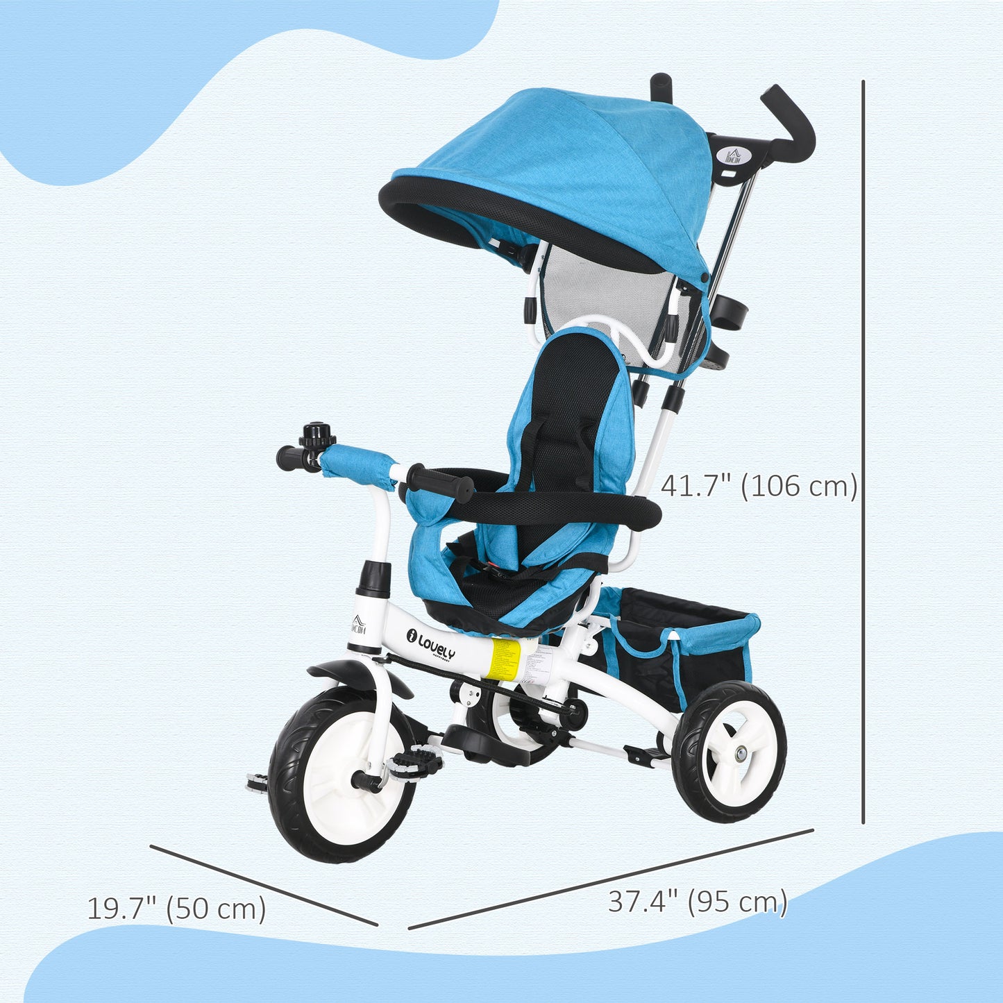 HOMCOM 4 in 1 Kids Trike Push Bike w/ Push Handle 5-point Safety Belt for 1-5 Years Blue