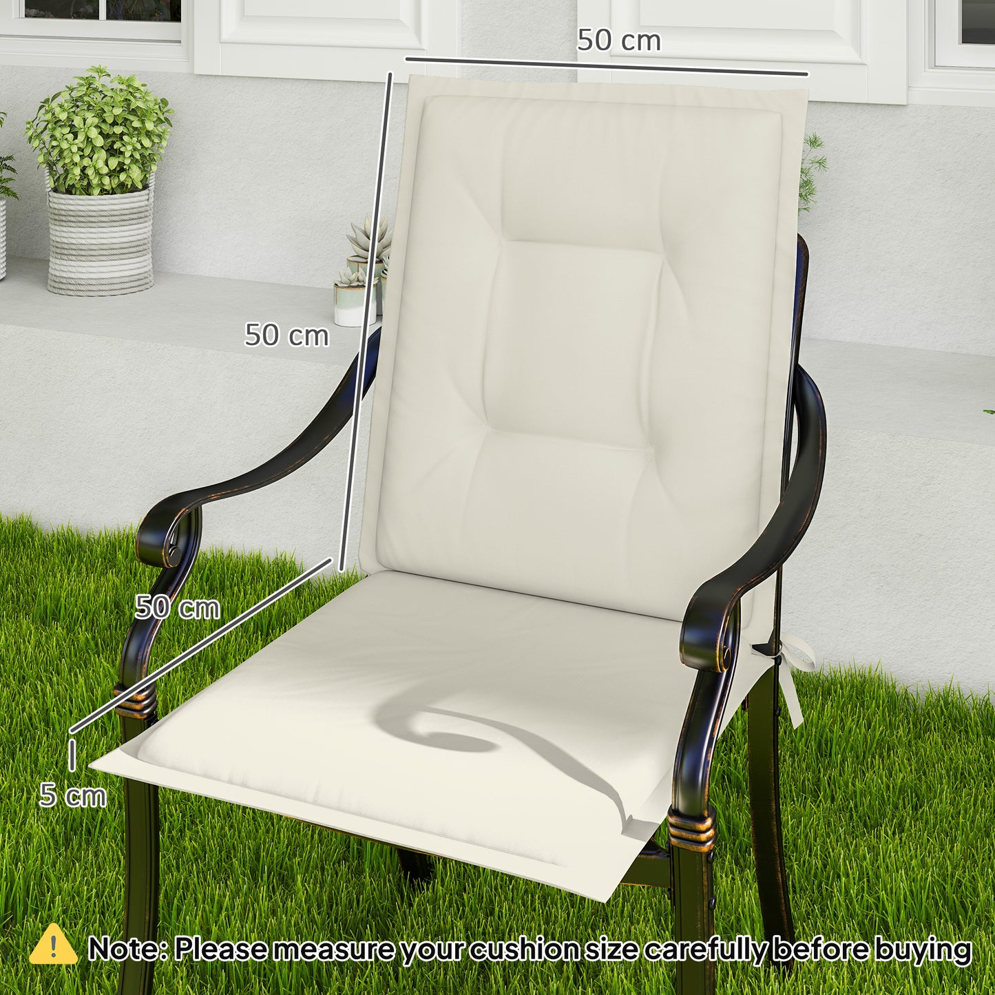 Outsunny Set of 4 Garden Chair Cushions with Backs, 108x50x5 cm, Tufted Back, Ties for Outdoor Dining Chairs, White