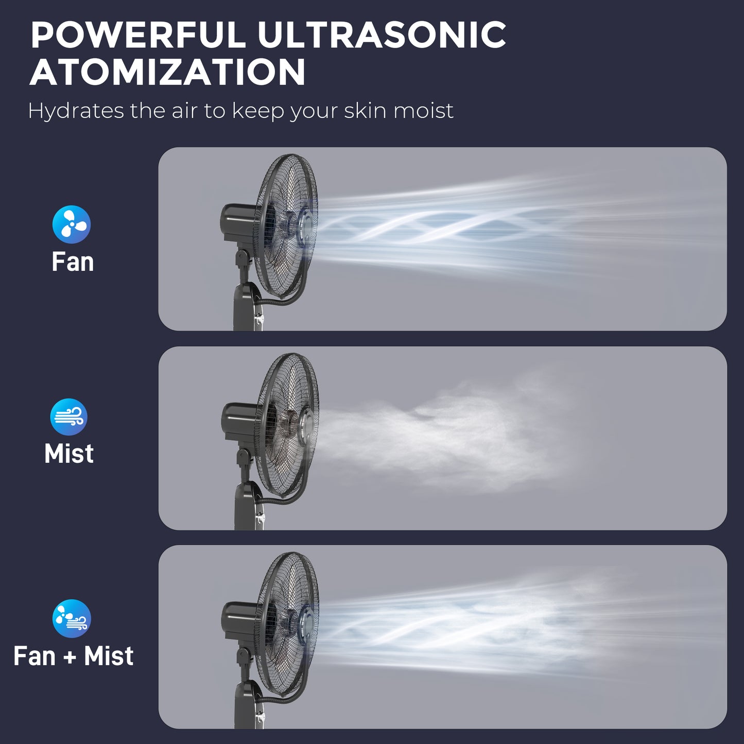 HOMCOM Pedestal Fan with Water Mist Spray, 70° Oscillation, Tilt Head, 4 Speeds, 3 Modes, Adjustable Mist, 3.2L Water Tank, 120 cm, Home, Black