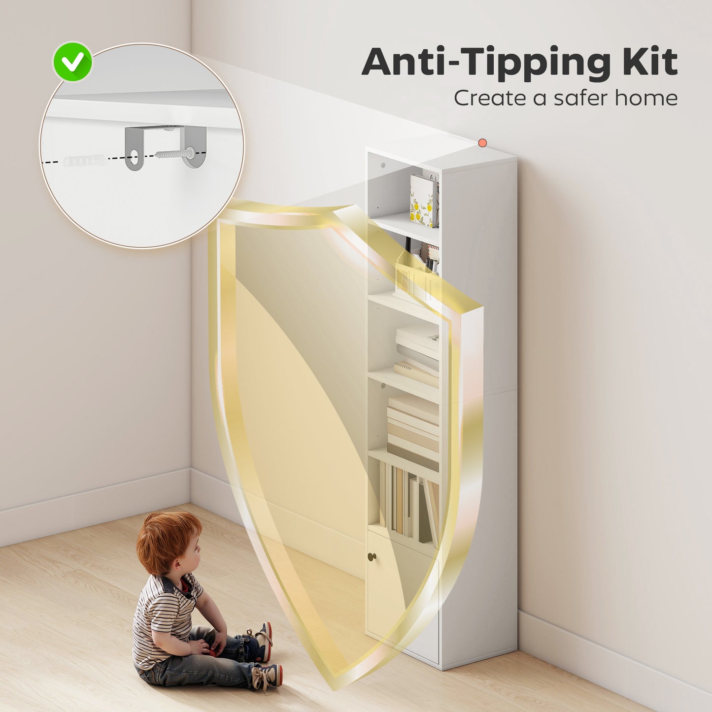 HOMCOM 6-Tier 156 cm Tall Bookcase - White