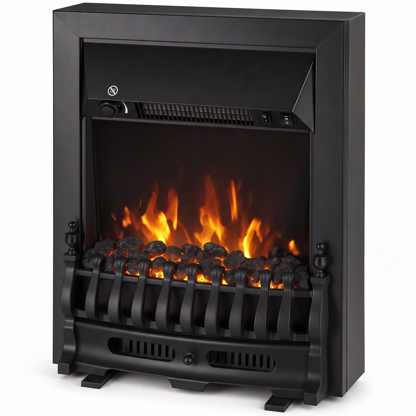 HOMCOM Electric Fireplace Stove Freestanding/ Inset, 1000W/2000W, Electric Fire Heater with LED Flame Effect, Coal Logs, Black