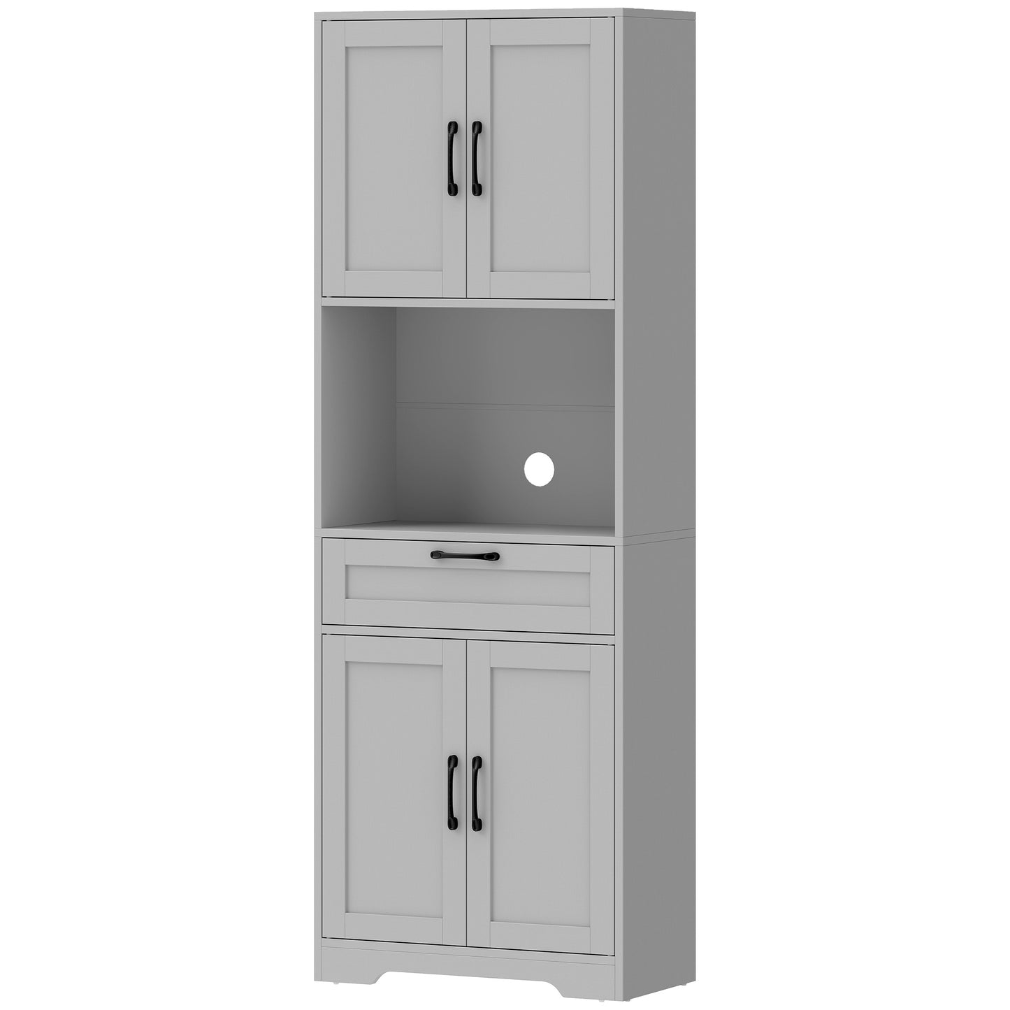 HOMCOM 170 cm Tall Kitchen Pantry with Adjustable Shelves, Freestanding Storage Cabinet with Open Shelf, Grey