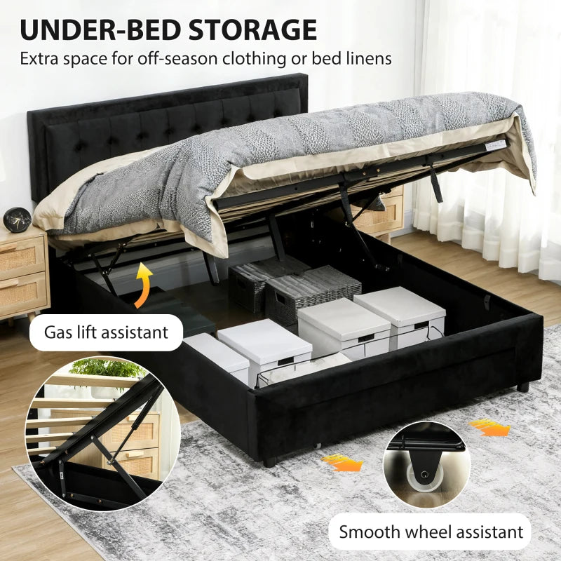 HOMCOM PU Leather King Size Ottoman Bed Frame, with Front Drawer - Black