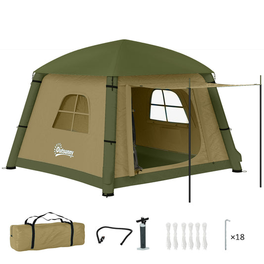 Outsunny Inflatable Camping Tent with Hand Pump, Easy Setup for 1-2 People, Waterproof and Windproof with Mesh Windows and Carry Bag, Brown