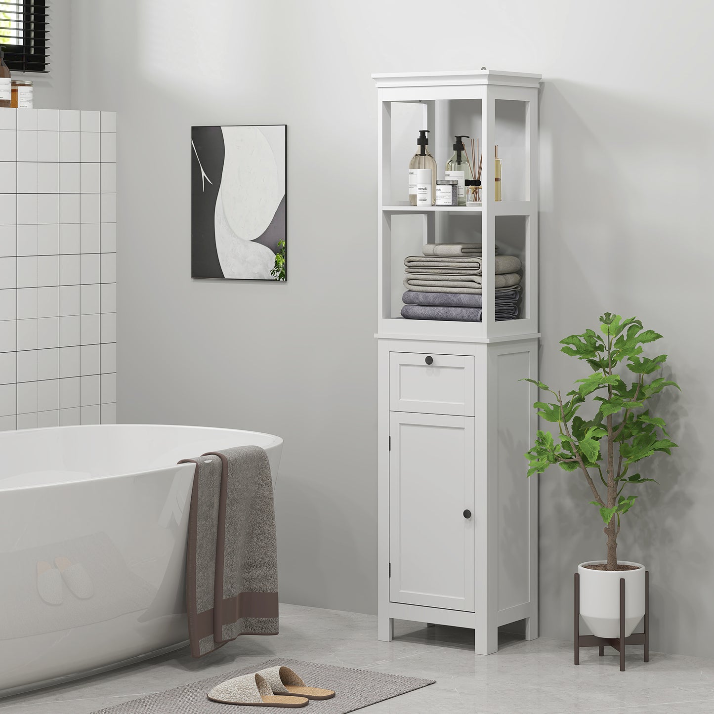 HOMCOM Tall Bathroom Cabinet, Slim Bathroom Storage Cabinet