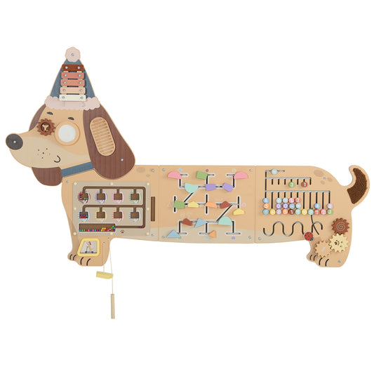 AIYAPLAY Montessori Inspired Busy Board, Wooden Dachshund Sensory Wall Panel for kids Touch, Feel & Learn, Classroom, Playroom