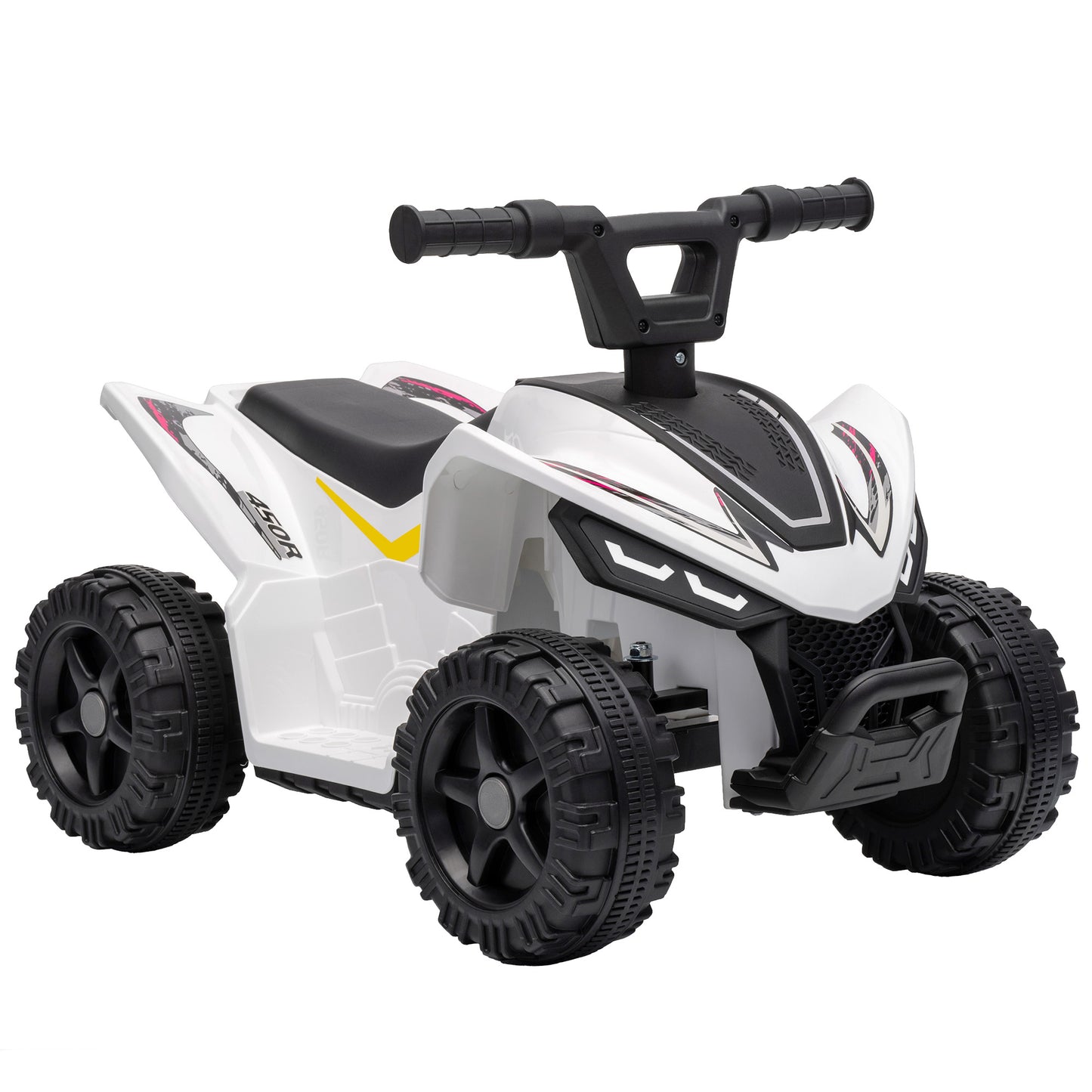 AIYAPLAY 6V Battery Powered Kids ATV, Quad Bike w/ Handlebar Button Control, Max 1.2MPH, Max 55lbs Load, for 18-48 Months, White