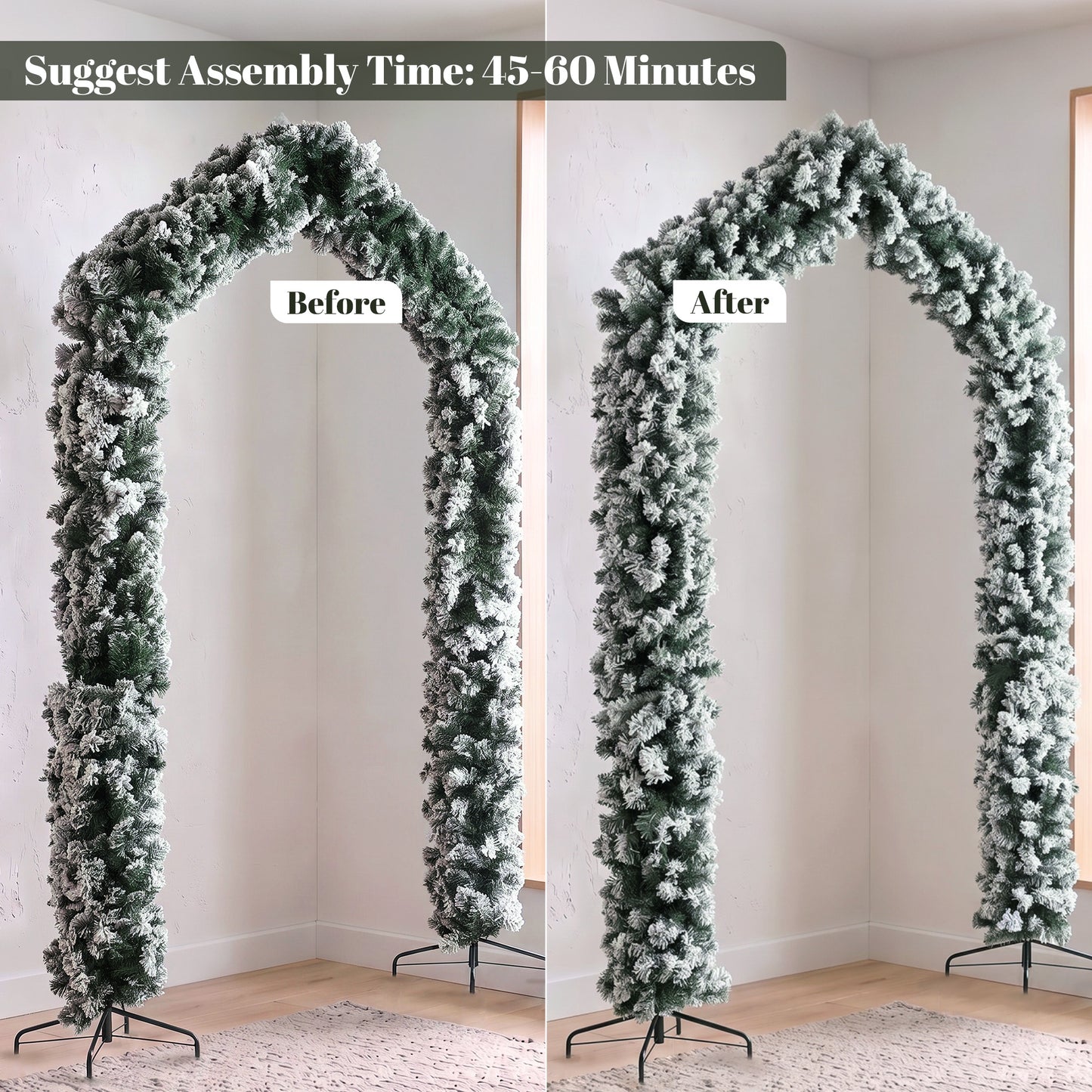 HOMCOM 9ft Flocked Snow Christmas Tree Arch, Christmas Single Arch Doorway Decor with 1400 Branch Tips and Steel Stand, Green