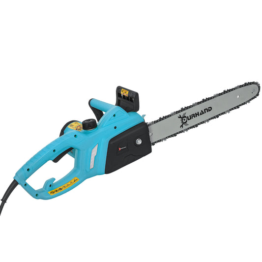 DURHAND Aluminium Electric Chainsaw with Double Brake Protection and Blade Cover, 2000 W, 40 cm, for Wood, Trees and Branches, Blue