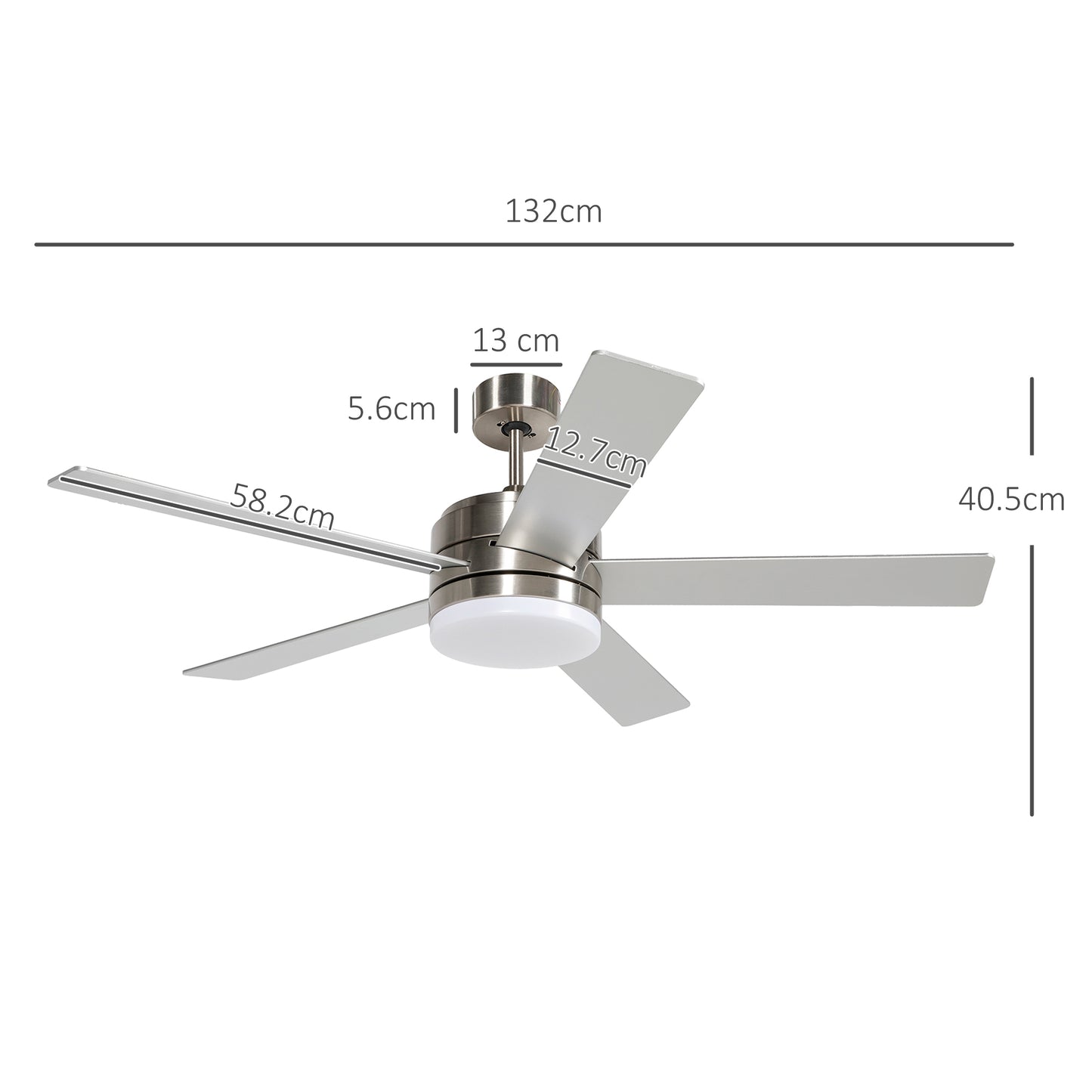 HOMCOM 132cm LED Ceiling Fan with Remote - Silver/Beech