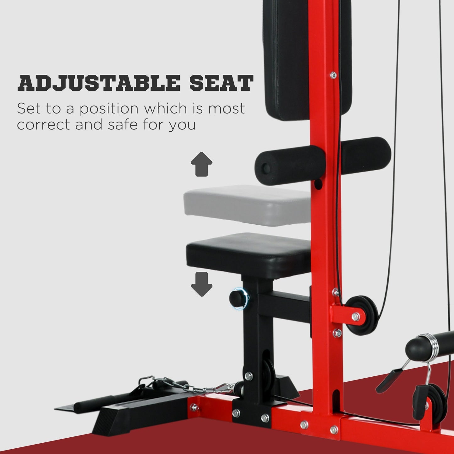 SPORTNOW Pull Up Station with Adjustable Seat, Power Tower for Chin up 
 and Lat Pulldown Exercises, Multi-Function Fitness Equipment with Flip-Up Footplate, for Home Gym, Red