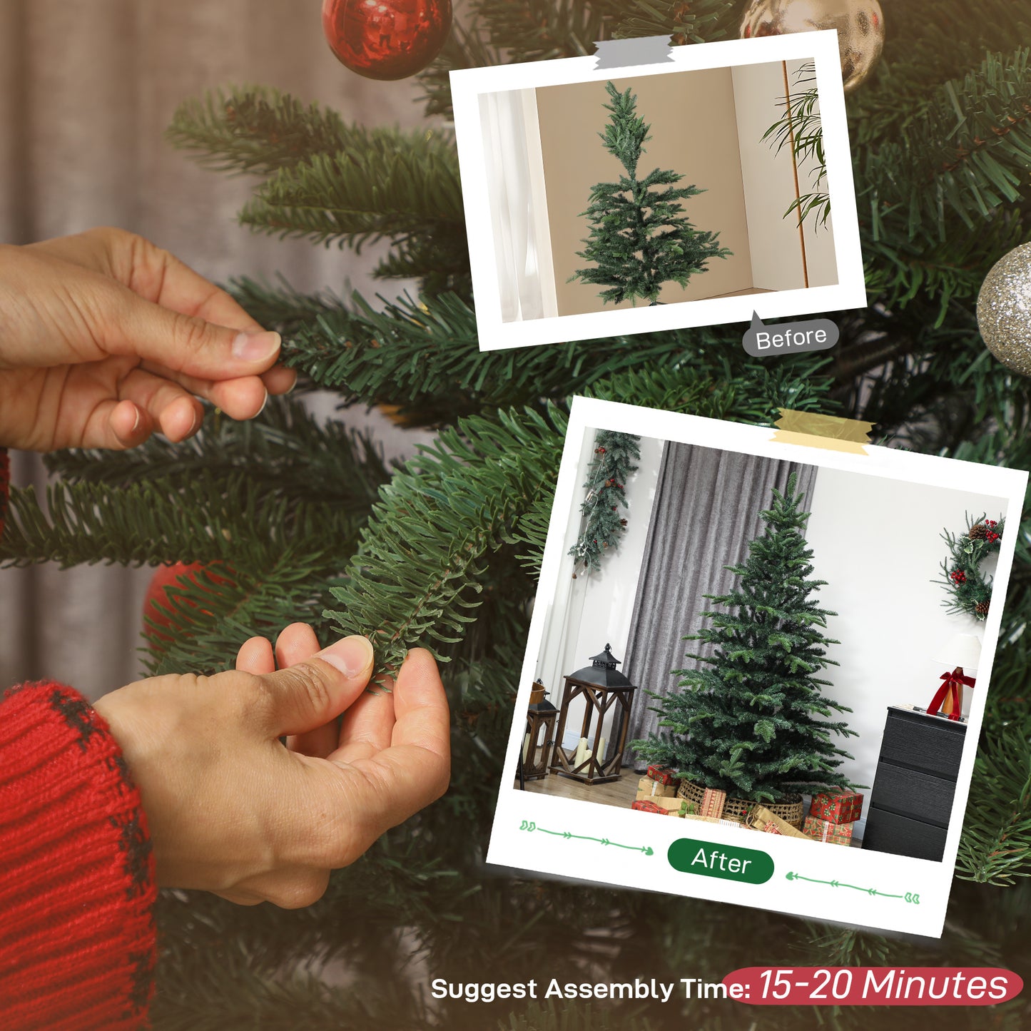 HOMCOM 6ft Artificial Christmas Tree with Realistic Branches, Easy Assembly - Green