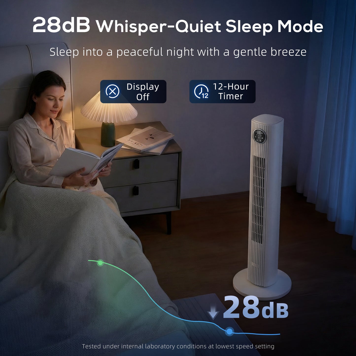 HOMCOM 28dB Tower Fan for Bedroom, 26 ft/s Velocity Standing Cooling Fan with 80° Oscillating, 12 Speeds, LED Display, 4 Modes, 12H Timer, Remote Control, 36 inch, White