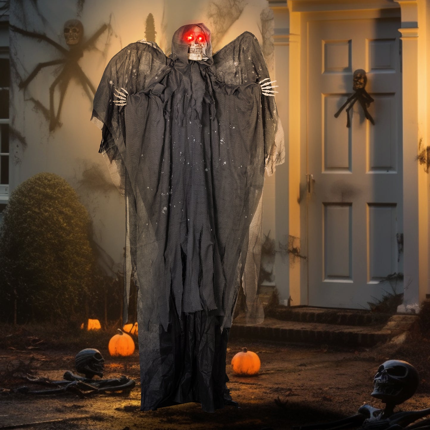 HOMCOM 195cm Winged Grim Reaper Halloween Animatronic with Sound, Lights, and Effects