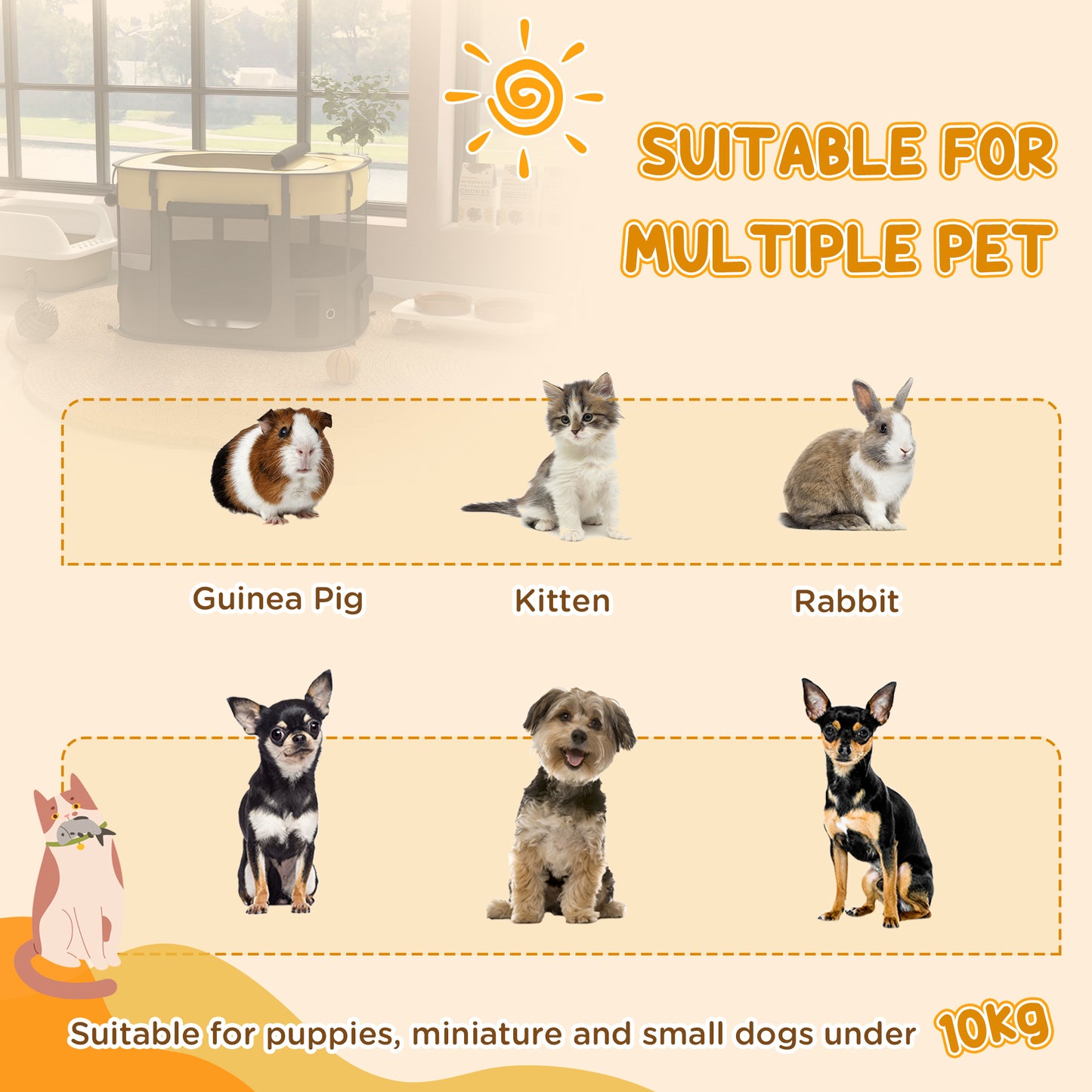 PawHut Foldable Dog Pen with Storage Bag for Indoor/Outdoor Use Yellow - Medium