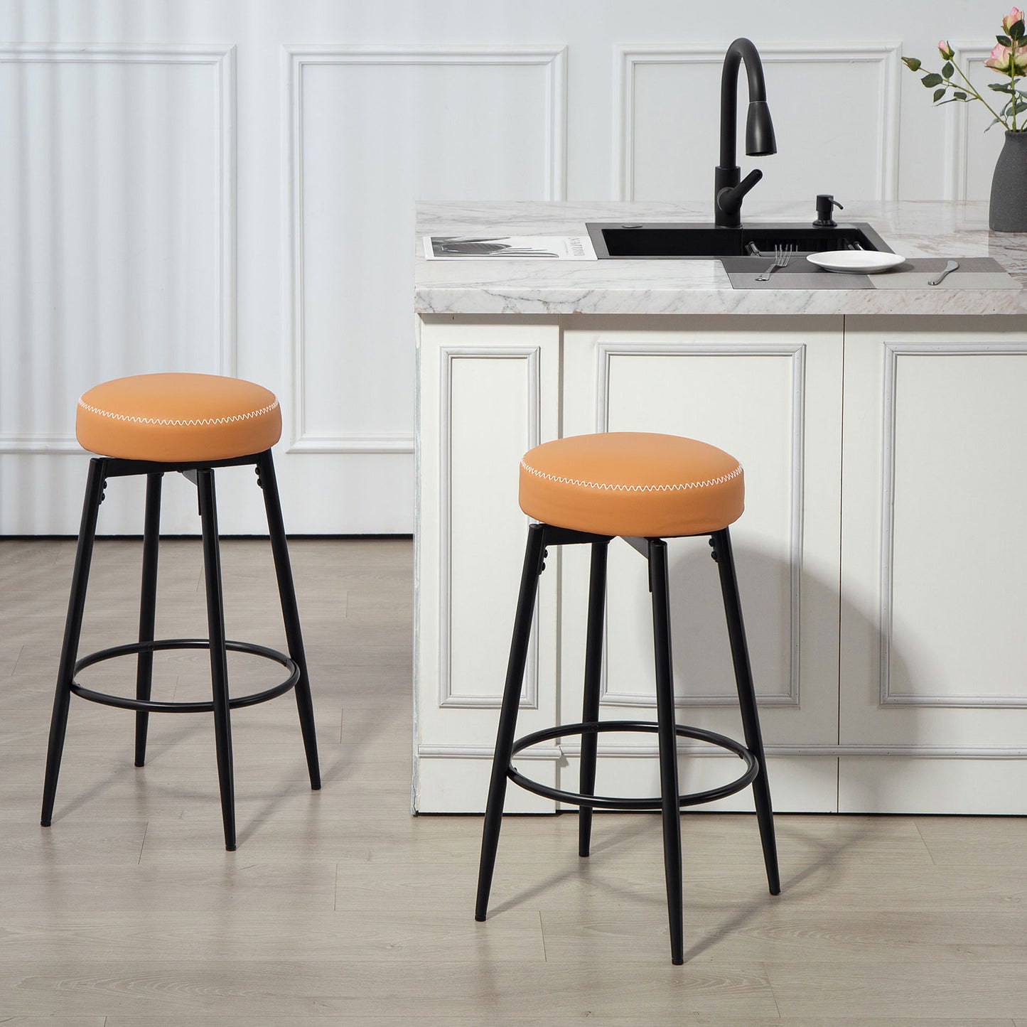 HOMCOM Set of Two Faux Leather Bar Stools - Brown/Black