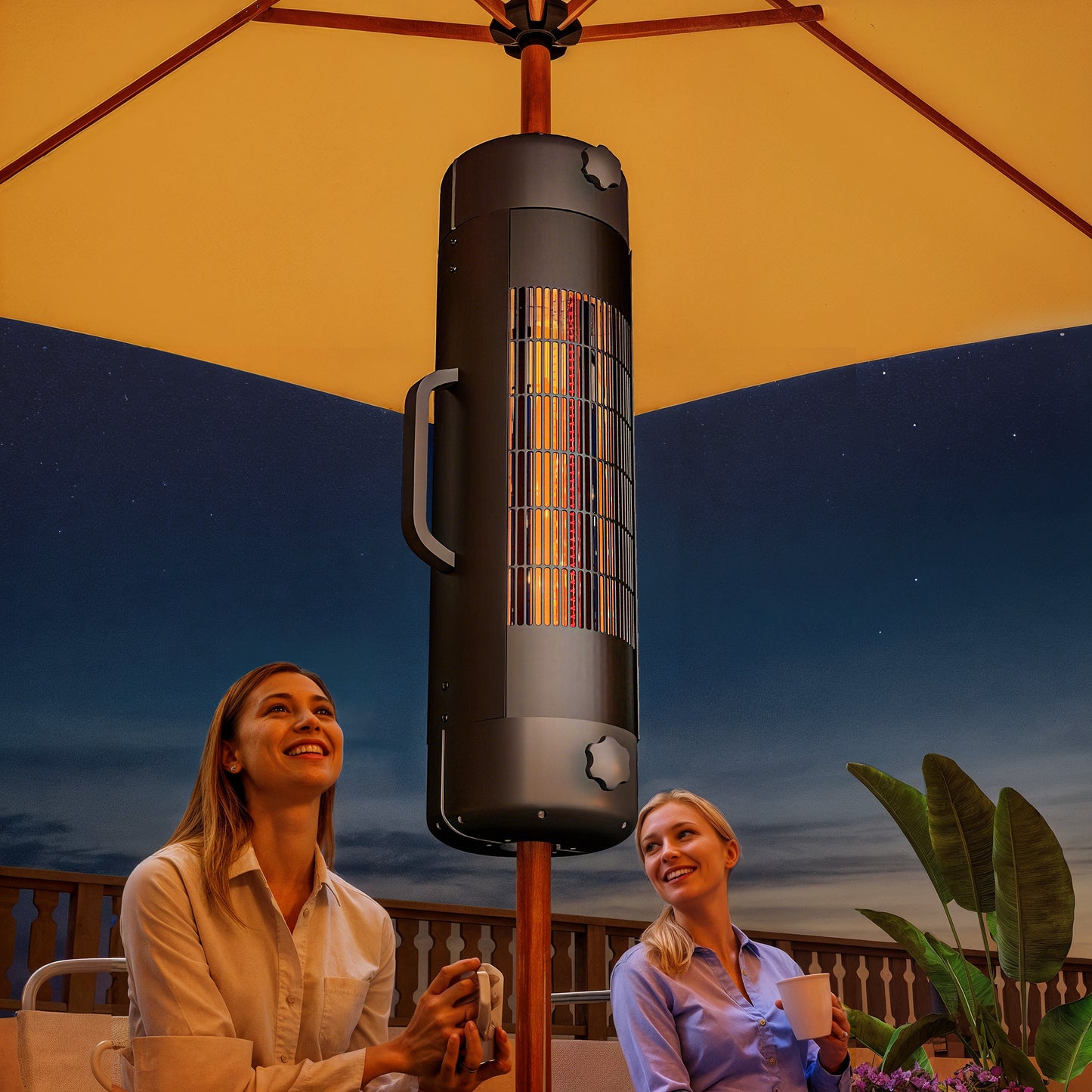Outsunny Electric Umbrella Patio Heater, 2000W, 2 Heat Settings, Tip-Over Protection, Fits 25-70mm Poles, 6m² Coverage, Black