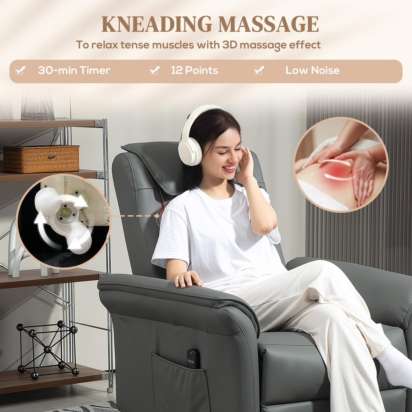 HOMCOM 3D Kneading Massage Recliner Chair, Electric Recliner, USB Port, Grey