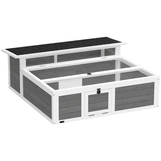 PawHut Wooden Tortoise House, Tortoise Enclosure with Clear Observation Window, Top Opening, Multiple Doors, Galvanised Mesh
