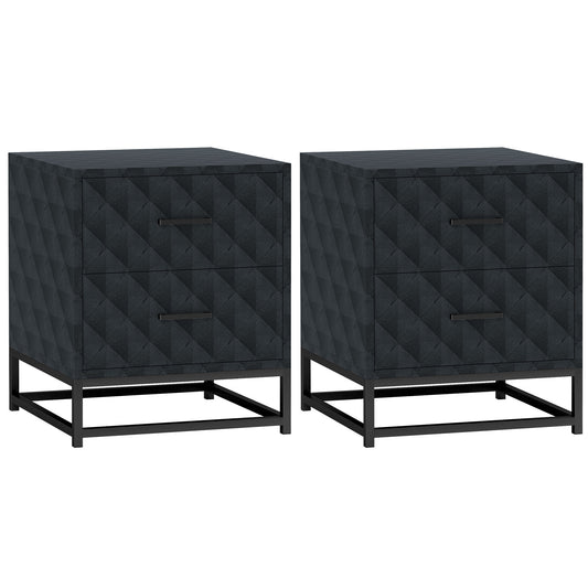 HOMCOM Bedside Tables Set of 2, Modern Nightstand with 2 Drawers, Steel Legs, for Bedroom/Living Room, Black