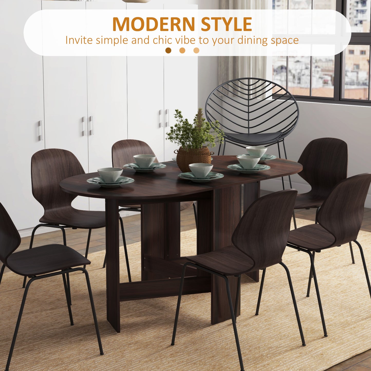 HOMCOM Folding Dining Table, Drop Leaf Table for Small Spaces, Oval Kitchen Table for Dining Room, Chocolate Wood Effect