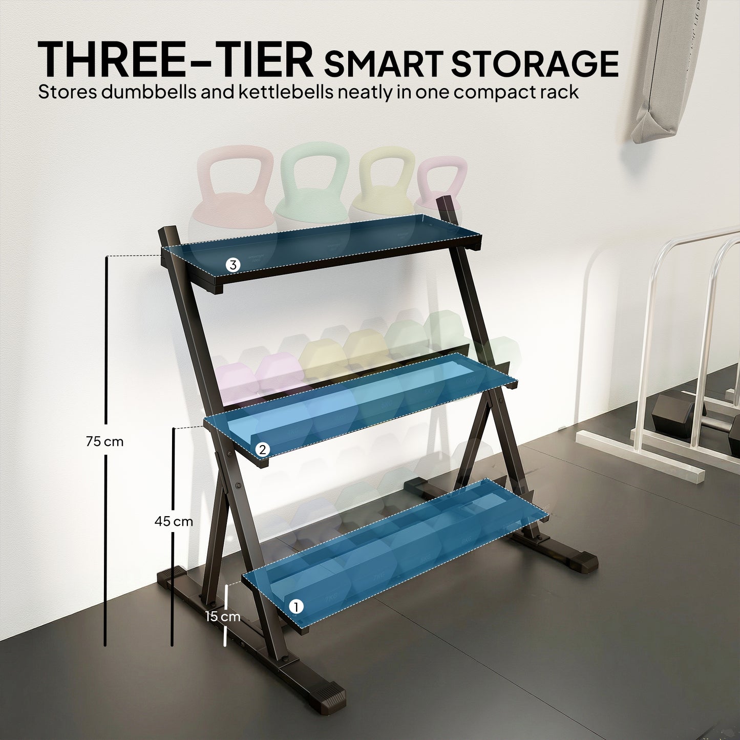 SPORTNOW 3-Tier Dumbbell Rack Heavy-Duty Home Gym 200KG