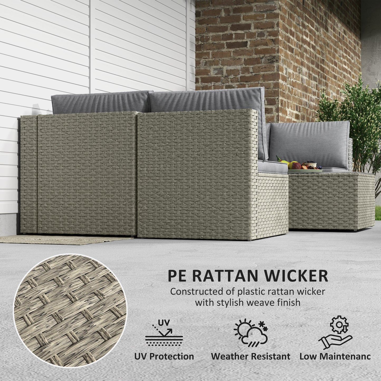Outsunny 7-Piece Rattan Garden Furniture Set, 6-Seater Corner Sofa, Cushions, Glass Table, Outdoor Sectional for Patio, Light Brown
