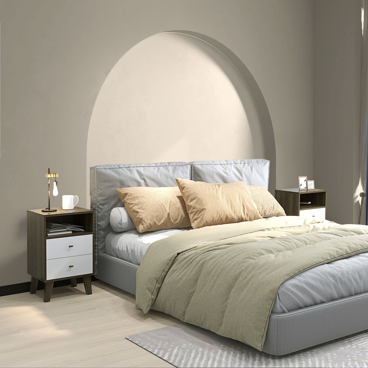 HOMCOM Industrial-Scandinavian Mix Bedside Table, with Drawers and Shelf