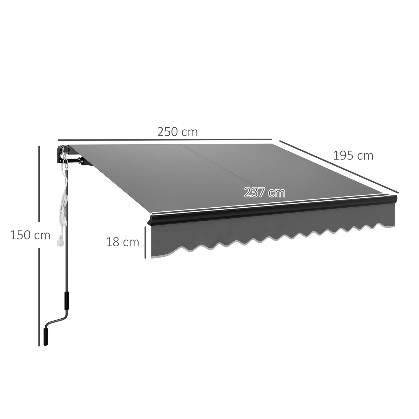 Outsunny 2.5x2m Electric Awning, LED Light & Remote, Aluminium Frame, UV50+ Canopy, Dark Grey