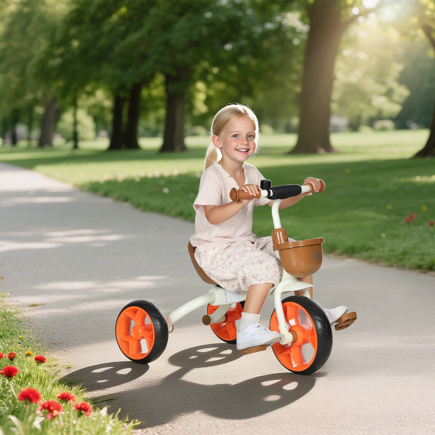 AIYAPLAY Kids Trike, Toddler Tricycle with Front Basket and EVA Wheels for Ages 2-5 Years, Indoor Outdoor for Boys Girls, Orange