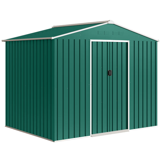 Outsunny 8 x 6ft Galvanised Steel Shed, with Double Door - Green