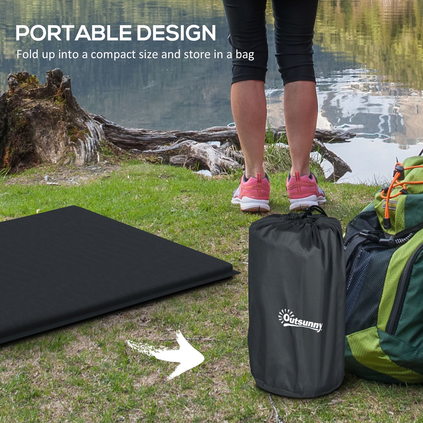 Outsunny Single Inflatable Mattress Sleeping Pad, Self-Inflating, Grey