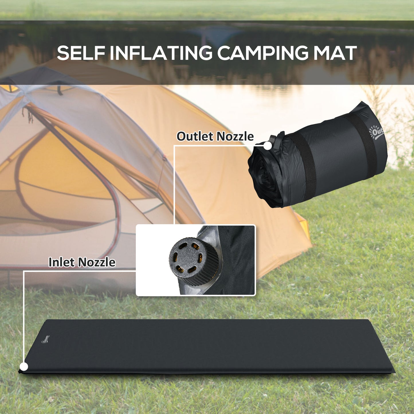 Outsunny Single Inflatable Mattress Sleeping Pad, Self-Inflating, Grey