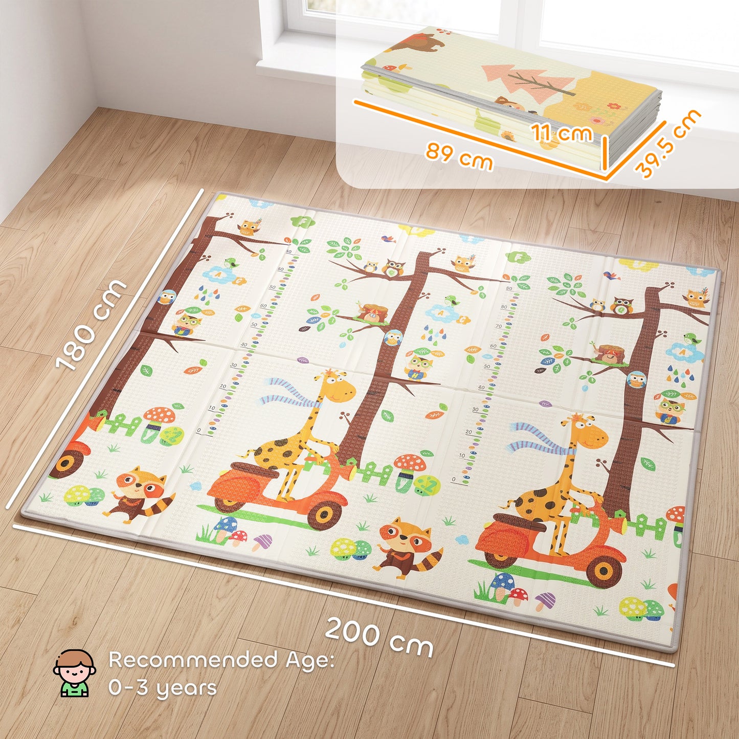 AIYAPLAY Foldable Reversible Baby Play Mat 200 x 180 cm, Waterproof, Non-Slip for Crawling and Learning, Tree & Forest Theme