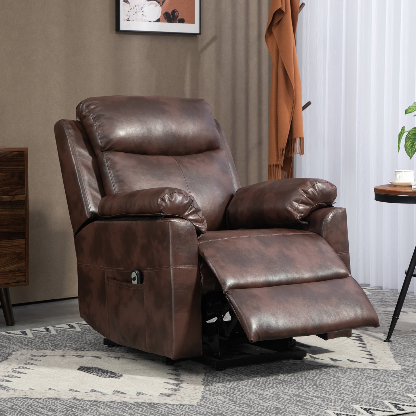 HOMCOM Faux Leather 70° Electric Riser Recliner Chair - Dark Brown