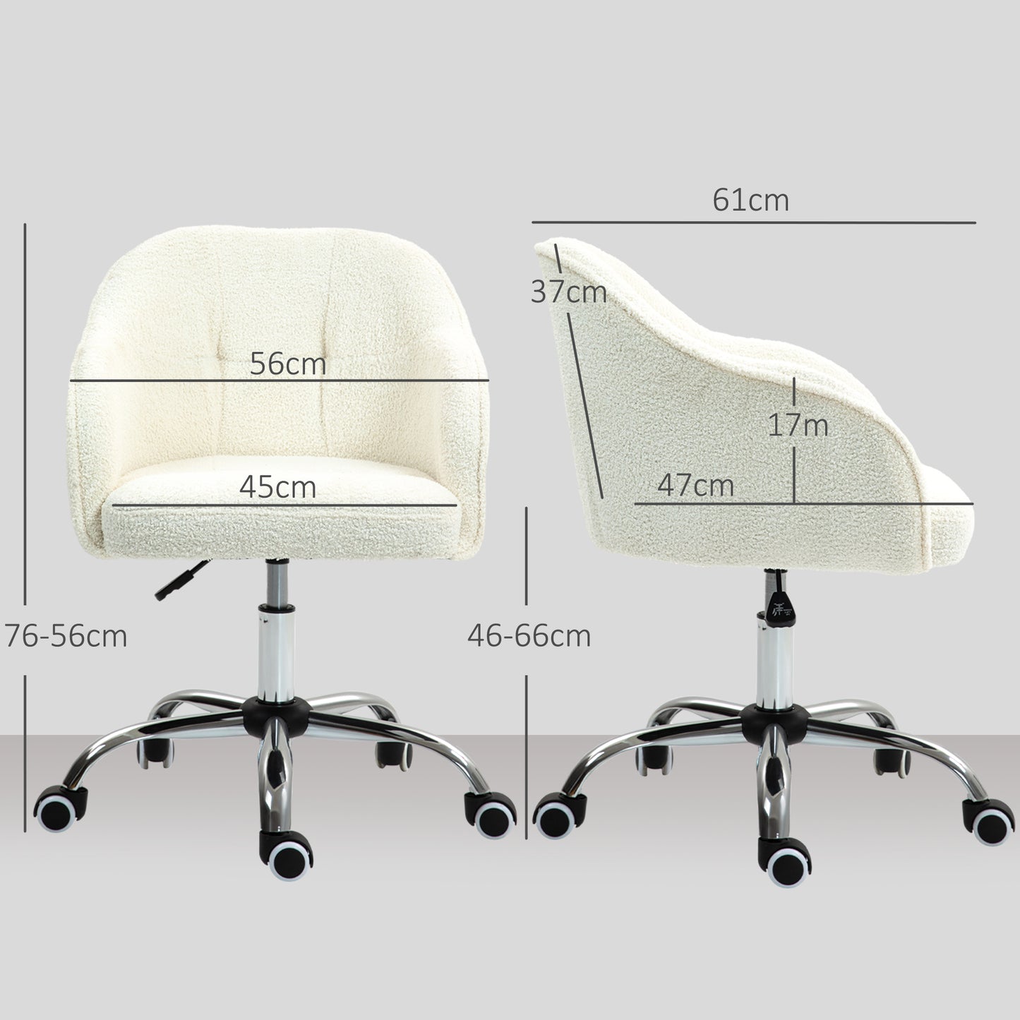 HOMCOM Computer Desk Chair, Fluffy Fabric Swivel Office Chair Height Adjustable Cream White