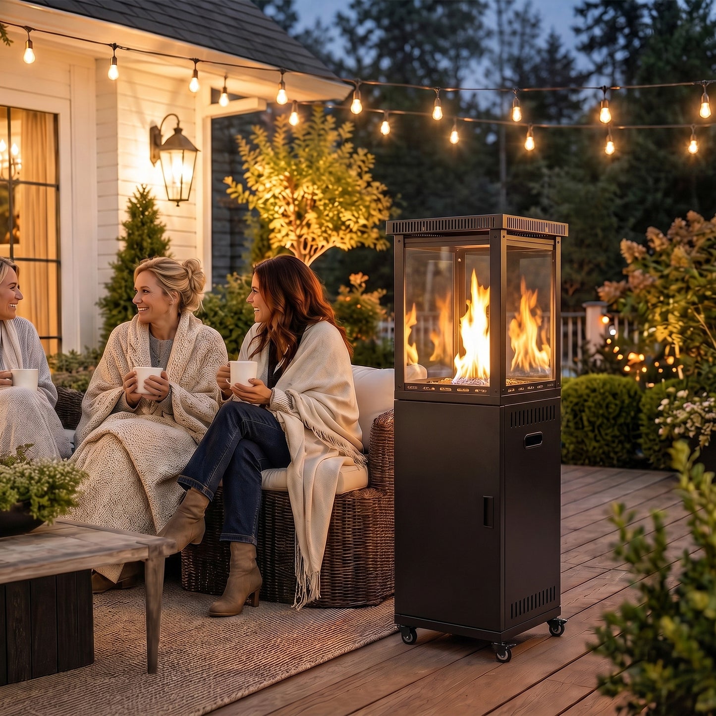 Outsunny Gas Patio Heater, 13 kW Portable Propane Outdoor Heater with Stepless Heat Control, Tip-over Protection, 4 Wheels, Black