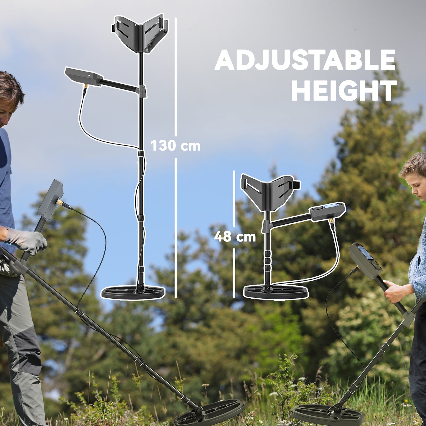 Outsunny Metal Detector for Adults & Beginners, High Accuracy, IP68 Waterproof Coil, 5 Modes, LCD Display