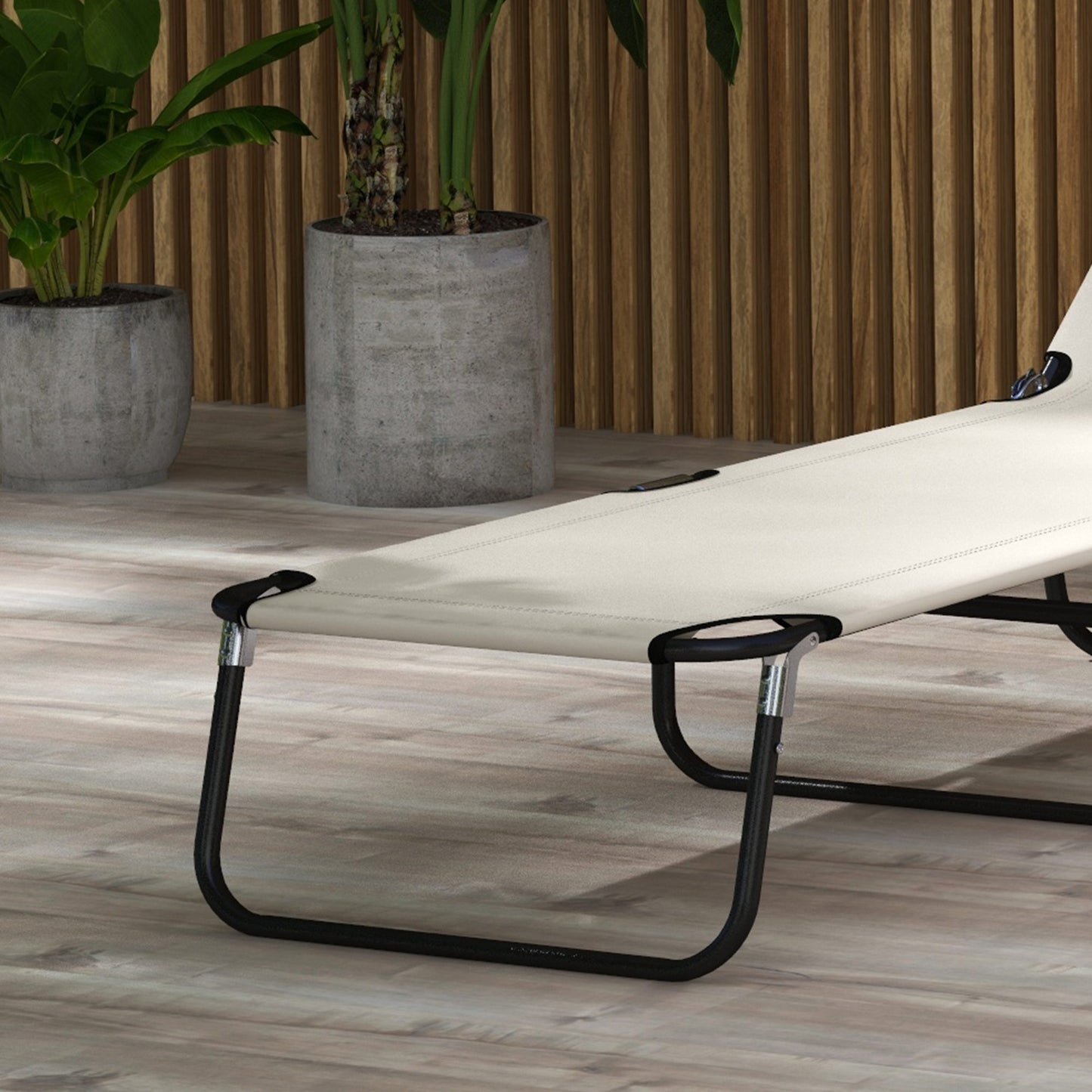 Outsunny Garden Sun Lounger with Five-Position Back - Cream White