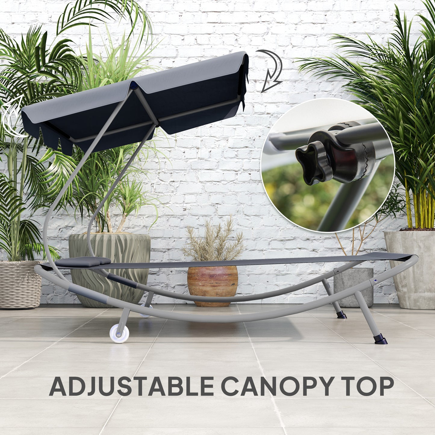 Outsunny Double Hammock Sun Lounger Bed with Canopy Shelter, Wheels & 2 Pillows, Light Grey