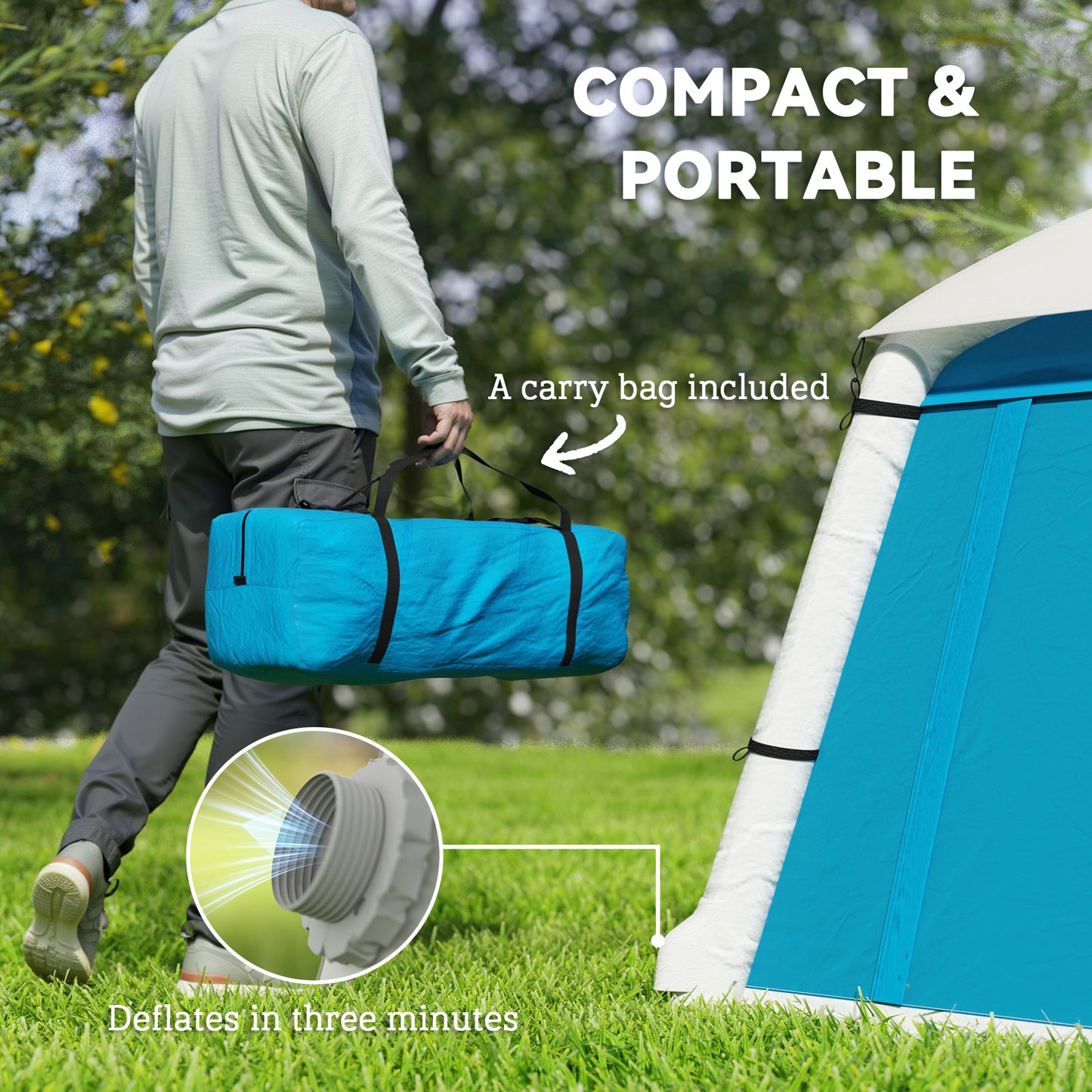 Outsunny Inflatable Camping Tent with Hand Pump, Easy Setup for 1/2 Person, Waterproof and Windproof with Carry Bag, Light Blue/Grey