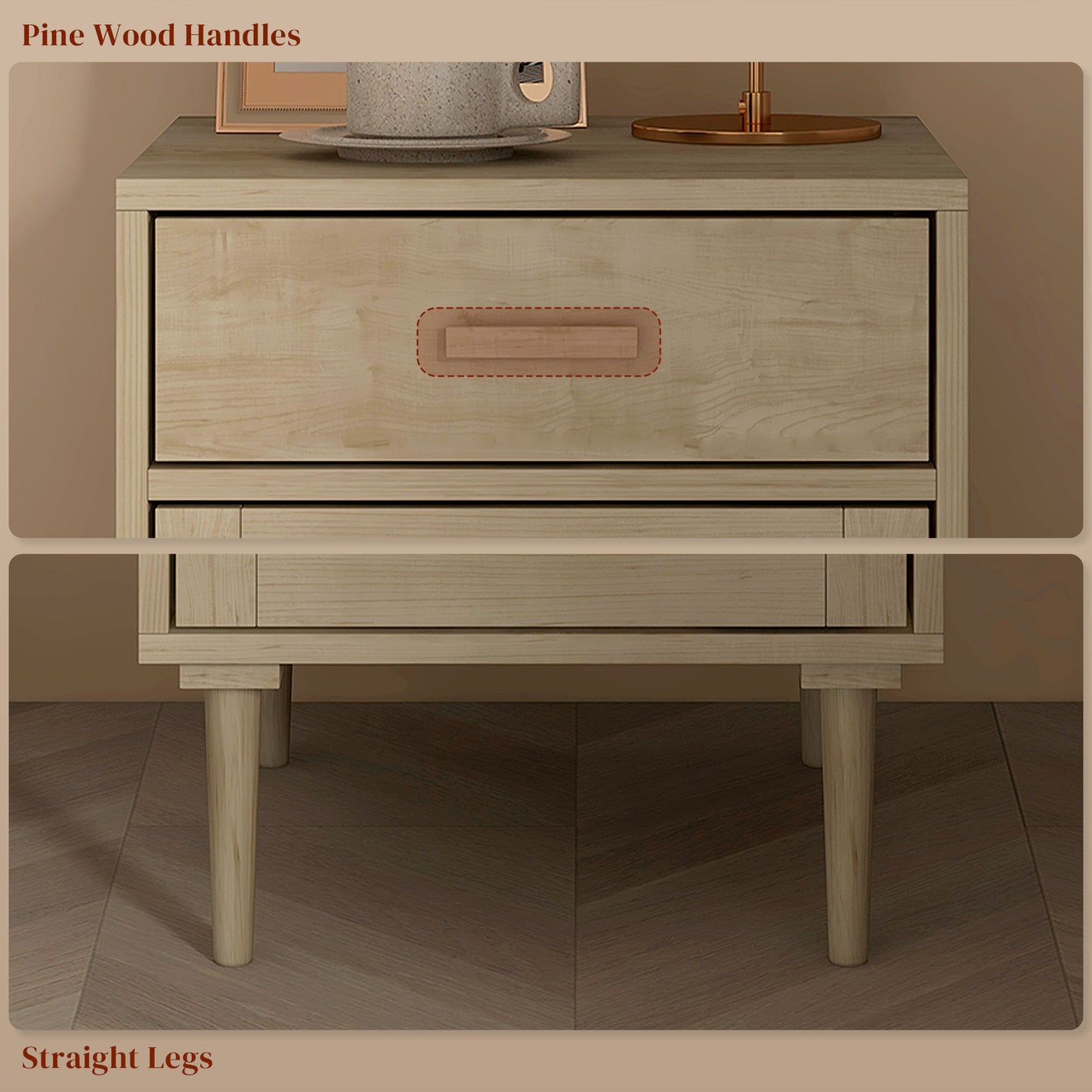 HOMCOM Rattan Bedside Table with Drawer - Natural Wood