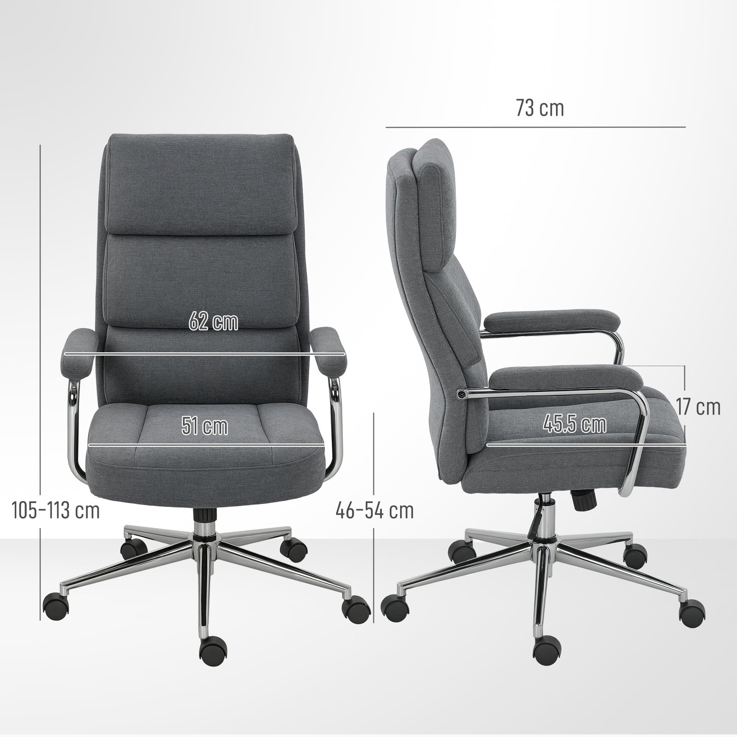 HOMCOM Executive Office Chair, Linen Fabric, Double-Layer Back Cushion, Tilt Function, Height Adjustable for Home Office, Charcoal Grey