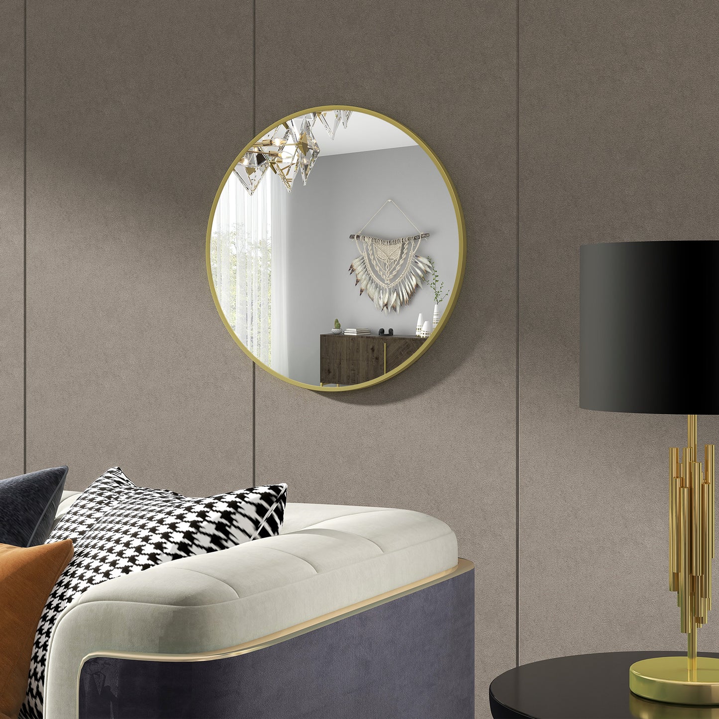 HOMCOM 60cm Round Wall-Mounted Vanity Mirror - Gold