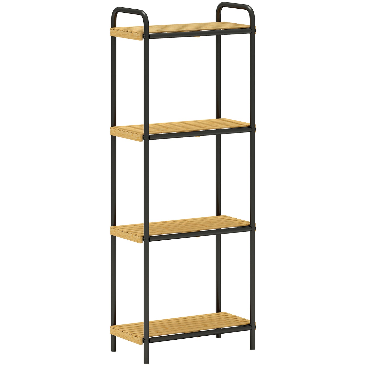 HOMCOM 4-Tier Bamboo Bathroom Storage Shelf, Freestanding Narrow Unit with Slatted Shelves, 41.5x21.5x106cm, Natural and Black